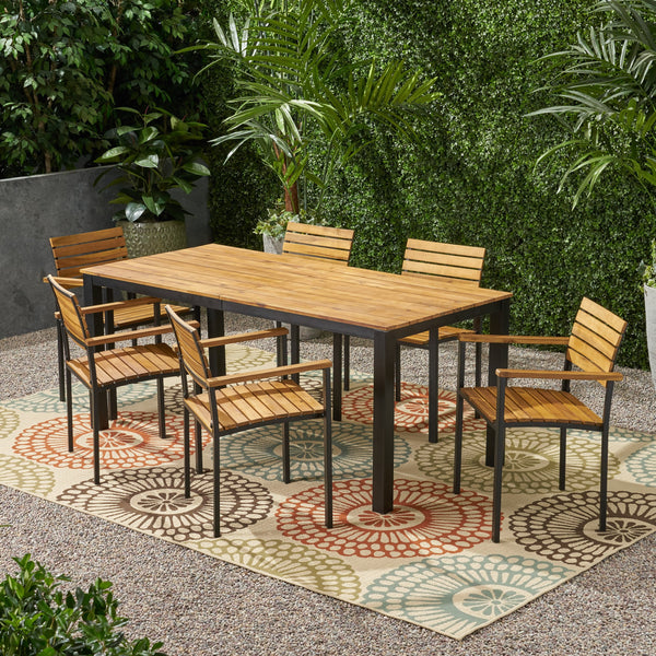 Outdoor 6 Seater Wood and Iron Dining Set - NH238903