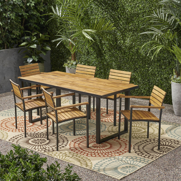 Outdoor 6 Seater Wood and Iron Dining Set - NH138903
