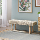 Handcrafted Boho Rectangular Wool & Fabric Bench - NH782113
