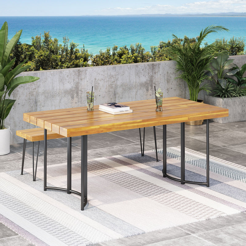 Outdoor Modern Industrial Acacia Wood Dining Table - NH329213