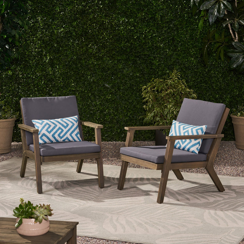 Outdoor Acacia Wood Club Chairs with Cushions (Set of 2) - NH641213