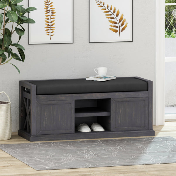 Modern Acacia Wood Storage Bench with Cushion - NH547013