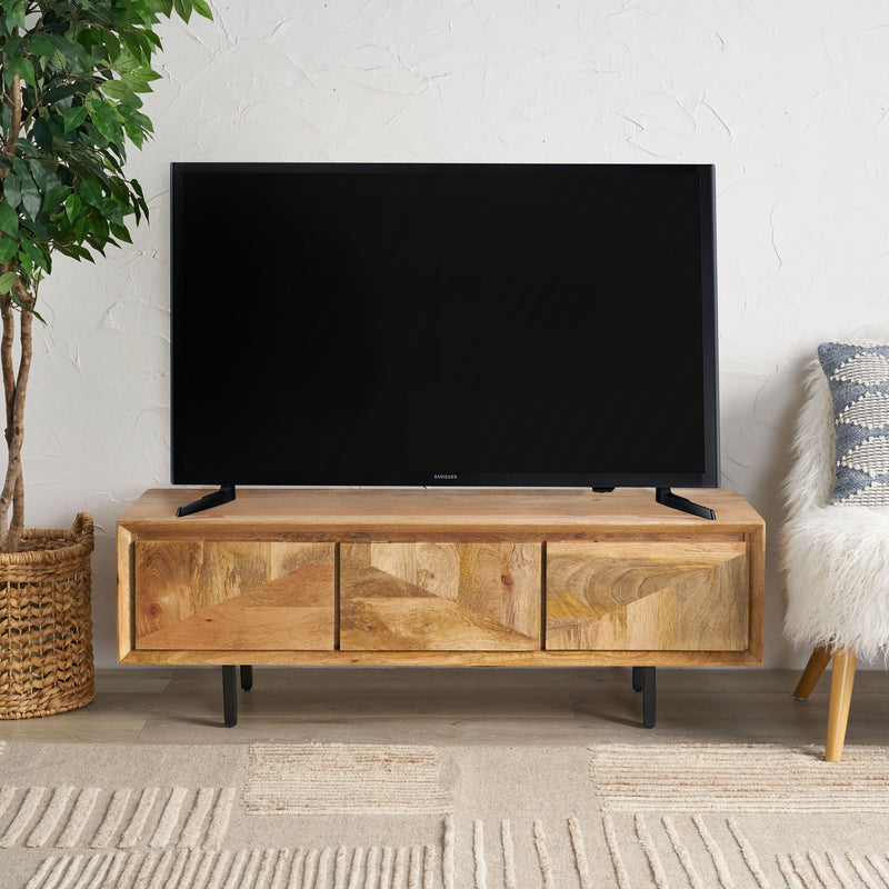 Handcrafted Boho 3-Drawer Wood TV Stand - NH419013