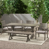 Outdoor Modern 6 Seater Aluminum Dining Set with Dining Bench - NH382013