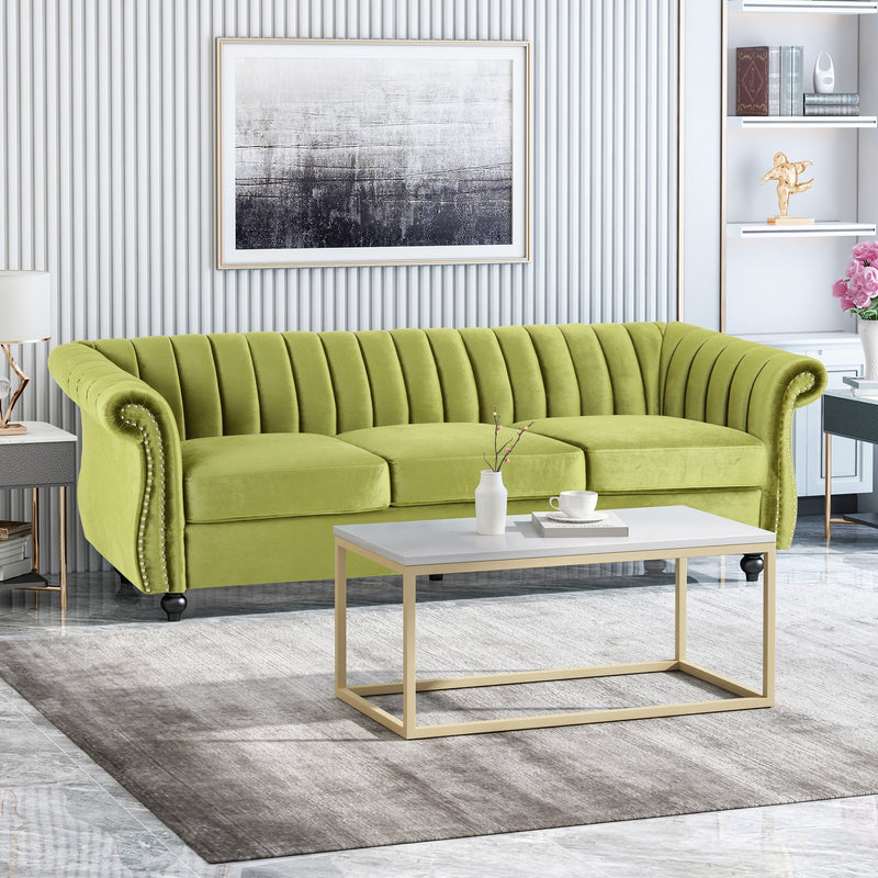 Modern Glam Velvet 3 Seater Sofa, Umber and Dark Brown - NH384013
