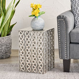 Modern Square Iron Accent Table, Nickel Antique - NH423013