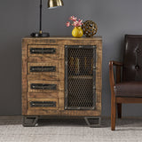 Industrial Mango Wood Cabinet with Wire Door and 4 Drawers - NH704113