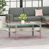 Acacia Wood Coffee Table with Tempered Glass Top - NH402113