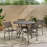 Traditional Outdoor Aluminum 5 Piece Dining Set with Round Table - NH923213