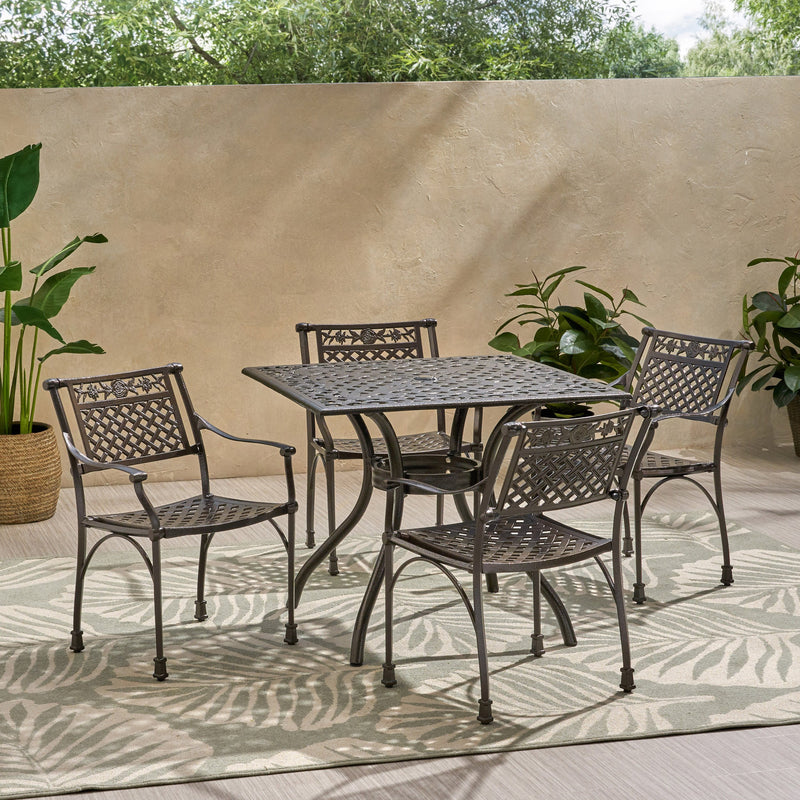 Traditional Outdoor Aluminum 5 Piece Dining Set with Square Table - NH223213