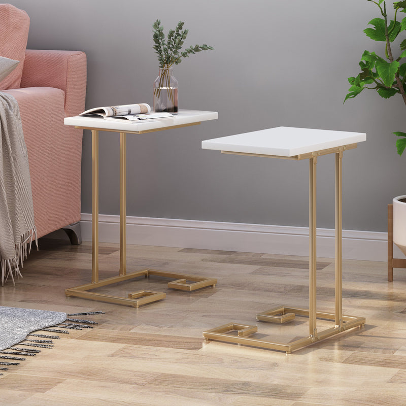 Modern Glam C Side Table, Set of 2, White and Champagne Gold - NH846703