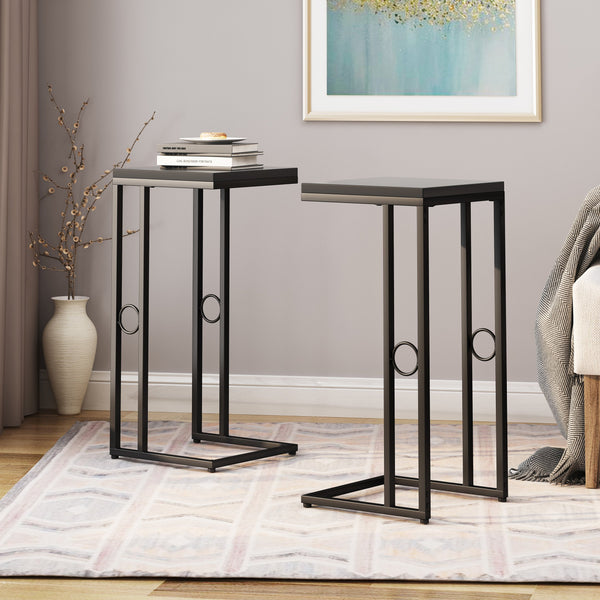 Modern C-Shape Black Iron Frame Side Tables (Set of 2) - NH946703