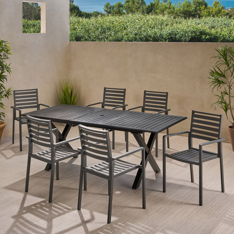 Outdoor Modern 6 Seater Aluminum Dining Set with Expandable Table - NH868013