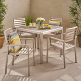 Outdoor Modern 4 Seater Aluminum Dining Set with Faux Wood Table Top - NH568013