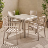 Outdoor Modern 4 Seater Aluminum Dining Set with Tempered Glass Table Top - NH668013