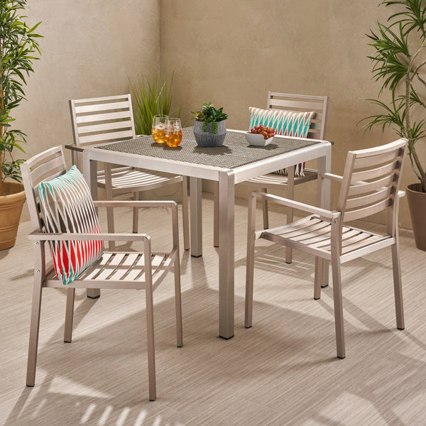 Outdoor Modern 4 Seater Aluminum Dining Set with Wicker Table Top - NH768013