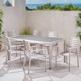 Outdoor Modern 6 Seater Aluminum Dining Set with Wicker Table Top - NH368013