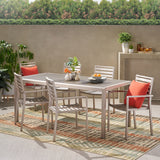 Outdoor Modern 6 Seater Aluminum Dining Set with Faux Wood Table Top - NH468013