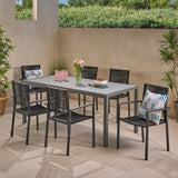 Outdoor Modern 6 Seater Aluminum Dining Set with Tempered Glass Table Top - NH938013