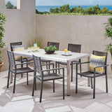 Outdoor Modern 6 Seater Aluminum Dining Set with Tempered Glass Table Top - NH938013