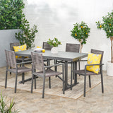 Outdoor Modern Industrial Aluminum 7 Piece Dining Set with Rope Seating - NH305313