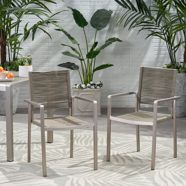 Outdoor Modern Aluminum Dining Chair with Rope Seat (Set of 2) - NH638013