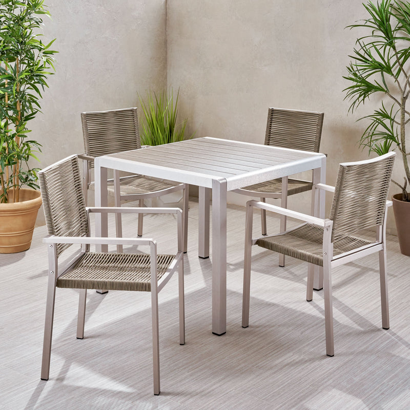 Outdoor Modern 4 Seater Aluminum Dining Set with Faux Wood Table Top - NH548013