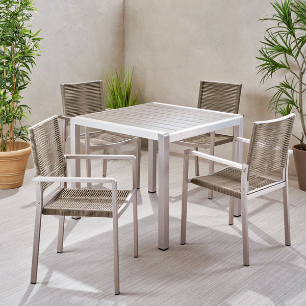 Outdoor Modern 4 Seater Aluminum Dining Set with Faux Wood Table Top - NH548013