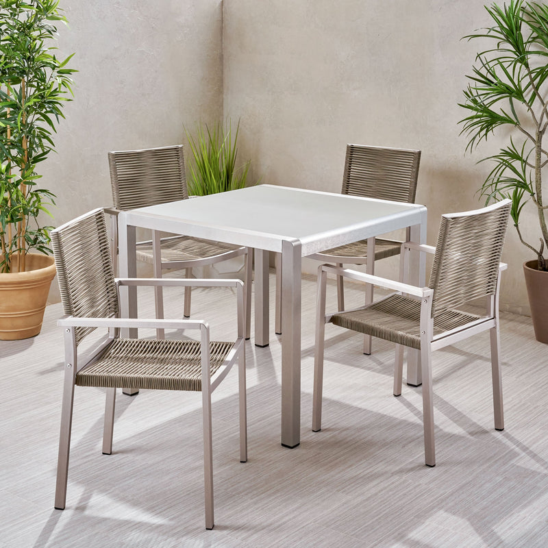 Outdoor Modern 4 Seater Aluminum Dining Set with Tempered Glass Table Top - NH648013
