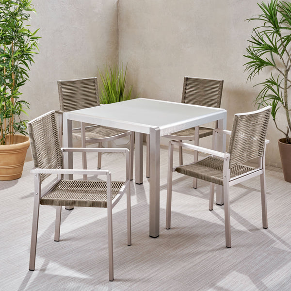 Outdoor Modern 4 Seater Aluminum Dining Set with Tempered Glass Table Top - NH648013