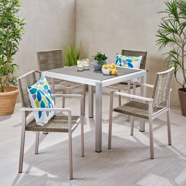 Outdoor Modern 4 Seater Aluminum Dining Set with Wicker Table Top - NH748013
