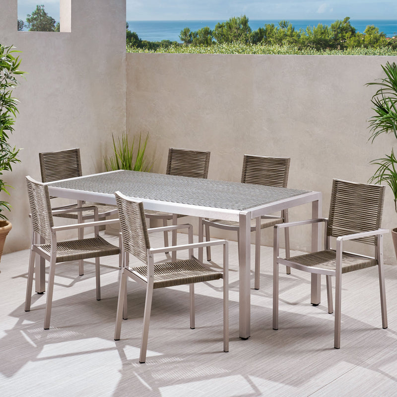 Outdoor Modern 6 Seater Aluminum Dining Set with Wicker Table Top - NH348013