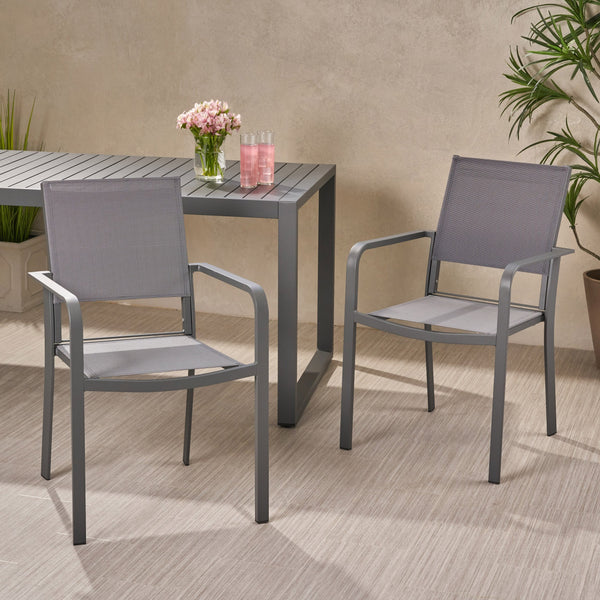 Outdoor Modern Aluminum Dining Chair with Mesh Seat (Set of 2) - NH728013