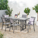 Outdoor Modern Industrial Aluminum 7 Piece Dining Set with Mesh Seating - NH405313