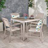 Outdoor Modern 4 Seater Aluminum Dining Set with Faux Wood Table Top - NH338013