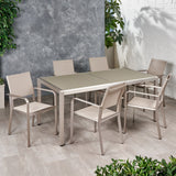 Outdoor 6 Seater Aluminum Dining Set with Tempered Glass Table Top - NH928013