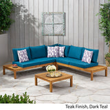 Outdoor 5 Seater V Shaped Acacia Wood Sectional Sofa Set with Cushions - NH623013