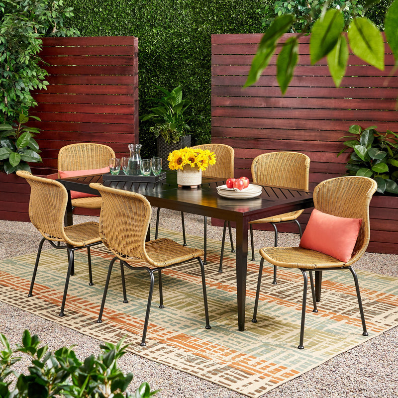 Outdoor Boho Wicker 6 Seater Dining Set - NH896113