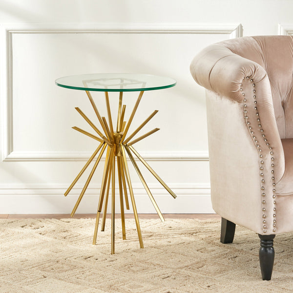 Modern Glam Sunburst Accent Table with Tempered Glass Top - NH530113