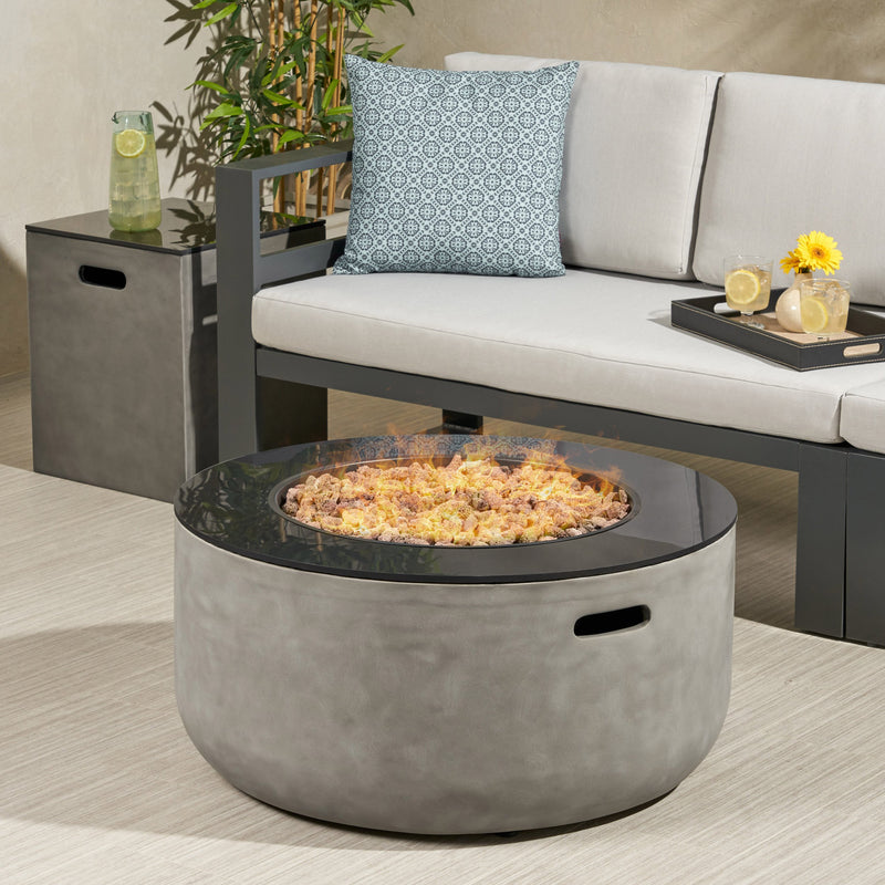 Outdoor Modern 31-Inch Circular Fire Pit with Tank Holder - NH664113
