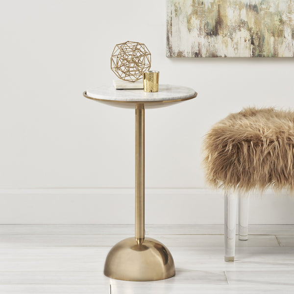 Modern Glam Aluminum Accent Table with Marble Table Top - NH940113