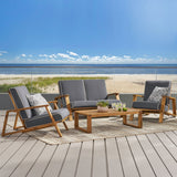 Outdoor Acacia Wood 4 Seater Chat Set with Cushions - NH684213