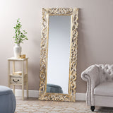 Traditional Standing Mirror with Floral Carved Frame - NH455113