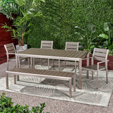 Outdoor Modern Aluminum 6 Seater Dining Set with Dining Bench - NH559013