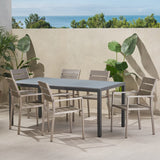 Outdoor Modern 6 Seater Aluminum Dining Set with Tempered Glass Table Top - NH758013