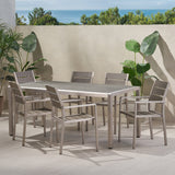 Outdoor Modern Aluminum 6 Seater Dining Set with Faux Wood Seats - NH959013