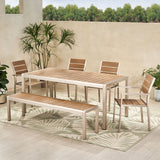 Outdoor Modern Aluminum 6 Seater Dining Set with Dining Bench - NH559013