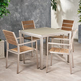 Outdoor Modern Aluminum 4 Seater Dining Set with Faux Wood Seats - NH169013