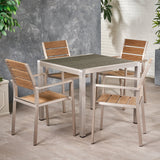 Outdoor Modern Aluminum 4 Seater Dining Set with Faux Wood Seats and Wicker Table Top - NH269013