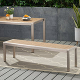 Outdoor Modern Aluminum Dining Bench with Faux Wood Seat - NH159013